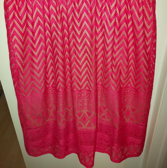 Penningtons Sheer Lace Mesh Pink Sleeveless Dress - Picture 3 of 10